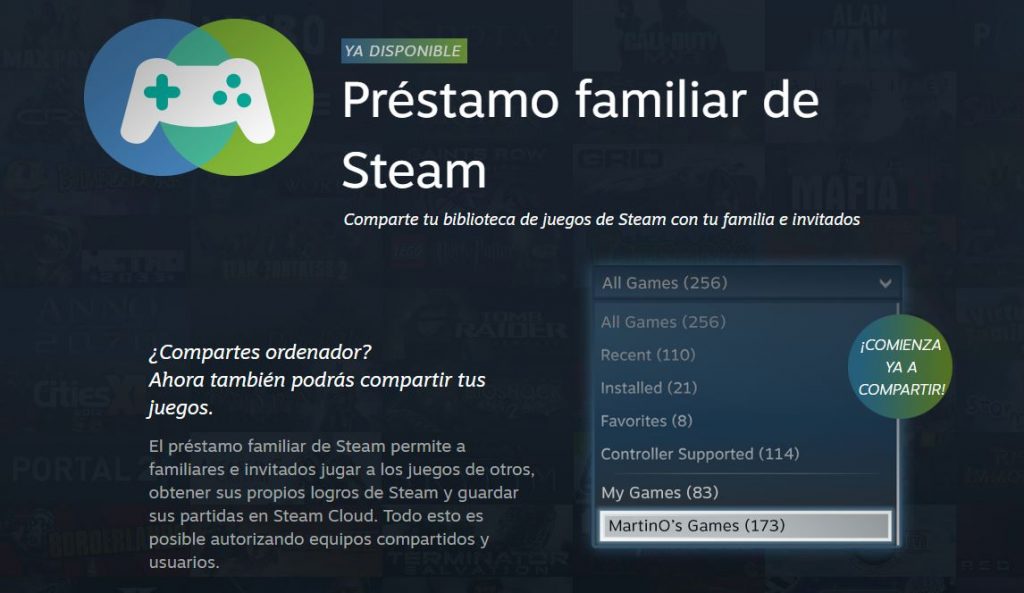 Préstamo familiar de Steam, steam family sharing